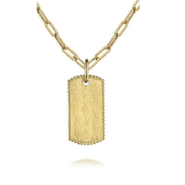 14K Yellow Gold Dog Tag Pendant Necklace