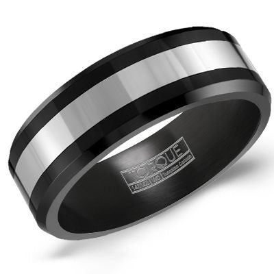 Men's Back Ceramic and Tungsten Inlay Wedding Band
