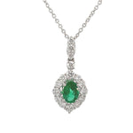 Load image into Gallery viewer, 18K White Gold Emerald and Diamond Halo Pendant