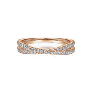 14K Rose Gold Criss Cross Diamond Stackable Ring