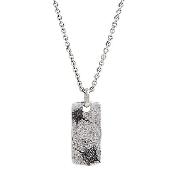 JOHN VARVTOS Crack Sterling Silver Black Diamond Pendant Dogtag Necklace