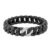 ROBERTO DEMEGLIO Groumette Stretchable Black Ceramic Curb Link Bracelet with Diamond Link