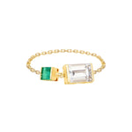 Load image into Gallery viewer, 18K Yellow Gold White Topaz & Emerald Chain Ring