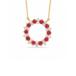 Load image into Gallery viewer, 14K Yellow Gold Open Circle Ruby and Diamond Necklace
