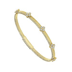 Load image into Gallery viewer, 14K Yellow Gold Diamond Flower Station Bangle Bracelet