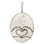 Load image into Gallery viewer, HEATHER B MOORE Silver Heart Hands Oval Charm With Diamonds