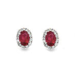 Load image into Gallery viewer, 18K White Gold Ruby and Diamond Halo Earrings