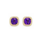 Load image into Gallery viewer, 14K Yellow Gold Amethyst and Diamond Halo Earrings