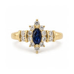 Load image into Gallery viewer, ESTATE 14K Yellow Gold Marquise Sapphire Diamond Halo Ring