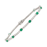 Load image into Gallery viewer, 18K White Gold Emerald And Diamond Tennis Bracelet