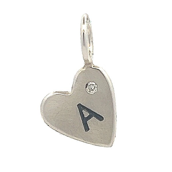 HEATHER B MOORE Sterling Silver Mini Heart Letter "a" Charm with Diamond