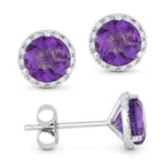 Load image into Gallery viewer, 14K White Gold Amethyst and Diamond Halo Earrings