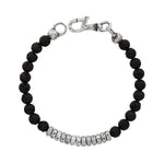 Load image into Gallery viewer, JOHN VARVATOS Simit Sterling Silver Lava Beaded Single-Strand Bracelet, 6mm Beads, with Distressed Rings