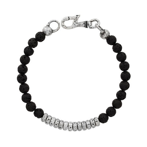 JOHN VARVATOS Simit Sterling Silver Lava Beaded Single-Strand Bracelet, 6mm Beads, with Distressed Rings
