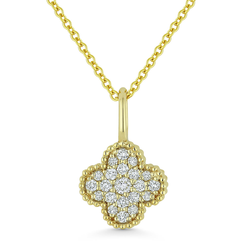 14K Yellow Gold Diamond Clover Necklace