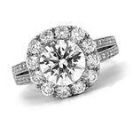 Load image into Gallery viewer, 18K White Gold Diamond Split Shank Halo Engagement Ring with Milgrain