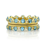 Load image into Gallery viewer, SLOANE STREET 18K Yellow Gold Swiss Blue Topaz & Diamond Eternity Guard Bands With Strie