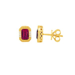 Load image into Gallery viewer, 14K Yellow Gold Ruby & Diamond Stud Earrings