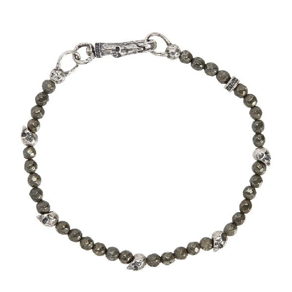 JOHN VARVATOS Skull Sterling Silver Pyrite Single-Strand Beaded Bracelet
