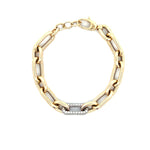 Load image into Gallery viewer, 14K Yellow Gold Paper Clip Bracelet With a Pave Diamond Link