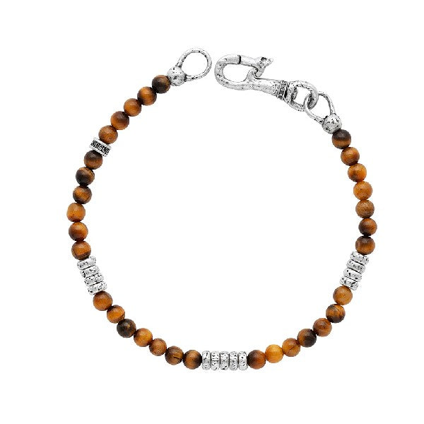 JOHN VARVATOS Simit Sterling Silver Tigers Eye Beaded Single-Strand Bracelet, 4mm Round