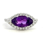 Load image into Gallery viewer, 14K White Gold Marquise Amethyst and Diamond Halo Ring