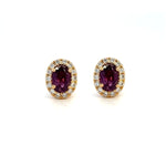 Load image into Gallery viewer, 14K Yellow Gold Oval Ruby and Diamond Halo Earrings