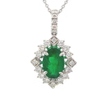 Load image into Gallery viewer, 18K White Gold Oval Emerald Diamond Halo Pendant