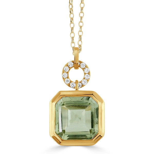 18K Yellow Gold Green Amethyst and Diamond Pendant