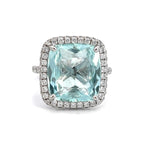 Load image into Gallery viewer, 18K White Gold Aquamarine and Diamond Halo Fashion Ring