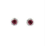 Load image into Gallery viewer, 18K White Gold Ruby and Diamond Halo Earrings