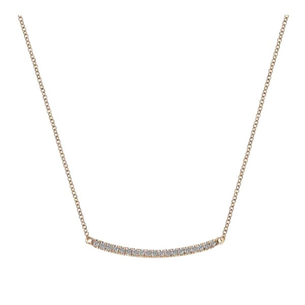 14K Rose Gold Diamond Pave Curved Bar Necklace