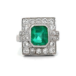 Load image into Gallery viewer, ESTATE 14K White Gold Emerald and Diamond Ring