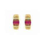 Load image into Gallery viewer, 18K Yellow Gold Fluted Pink Sapphire Earrings