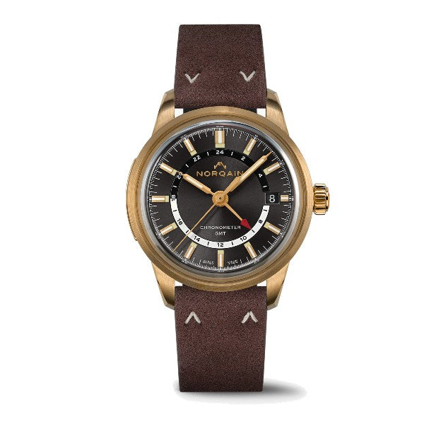 NORQAIN Freedom 60 GMT Bronze Limited Edition Automatic 40mm Brown Leather Strap Watch