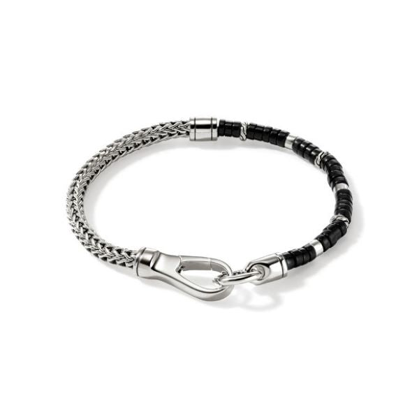 Sterling Silver Heishi Chain Onyx Bracelet