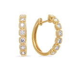 Load image into Gallery viewer, 18K Yellow Gold Bezel Set Diamond Hoop Earrings