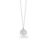 Load image into Gallery viewer, 14K White Gold Small Disc Diamond Initial "L" Necklace