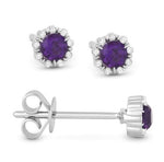 Load image into Gallery viewer, 14K White Gold Amethyst and Diamond Halo Earrings