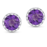 Load image into Gallery viewer, Amethyst Diamond Halo Earrings