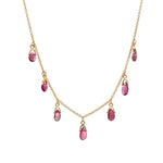 Load image into Gallery viewer, 14K Yellow Gold Pink Tourmaline Briolette Station Necklace