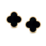 Load image into Gallery viewer, 14K Yellow Gold Black Onyx Clover Earrings