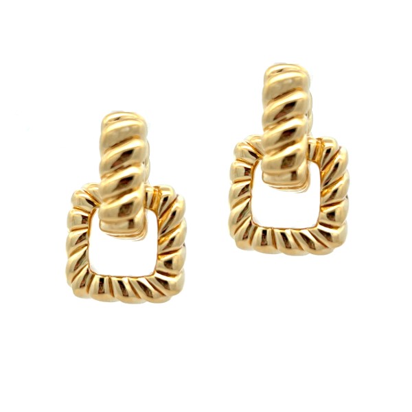 18K Yellow Gold Twisted Rope Double Convertible Square Dangle Earring