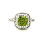 Load image into Gallery viewer, 14K White Gold  Cushion Cut Peridot and Diamond Halo Ring