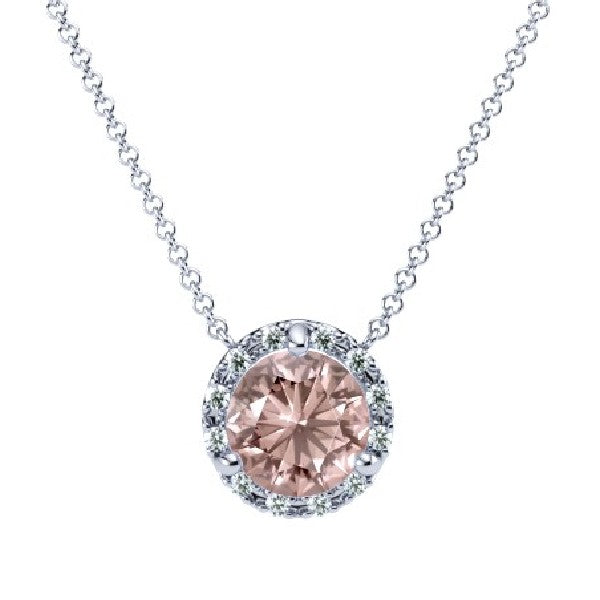 Diamond and Morganite Halo Necklace