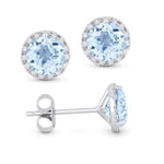 Load image into Gallery viewer, 14K White Gold Blue Topaz and Diamond Halo Earrings