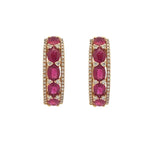 Load image into Gallery viewer, 18K Yellow Gold Ruby and Diamond Oval Hoop Earrings