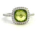 Load image into Gallery viewer, Peridot and Diamond Halo Ring