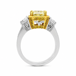Load image into Gallery viewer, Platinum and 18K Yellow Gold 3-Stone Yellow Diamond Halo Ring