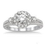 Load image into Gallery viewer, 3-Stone Diamond Halo Engagement Ring - Proposal Ready